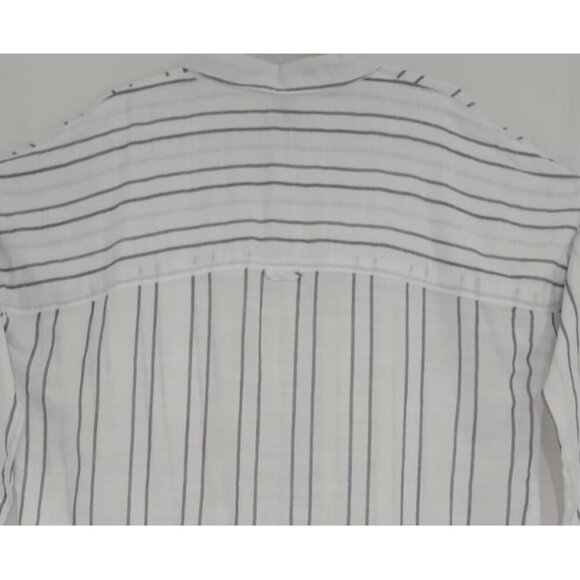 The White Collection Women's Striped Button-Down Shirt Long Sleeves Curved Hem S - Picture 4 of 8